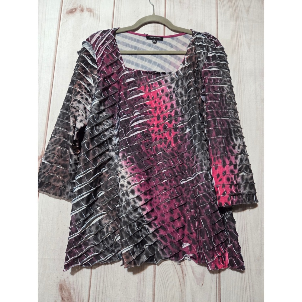 Notations Womens Purple Animal Print Ruffle Texture Top XL‎ Lightweight